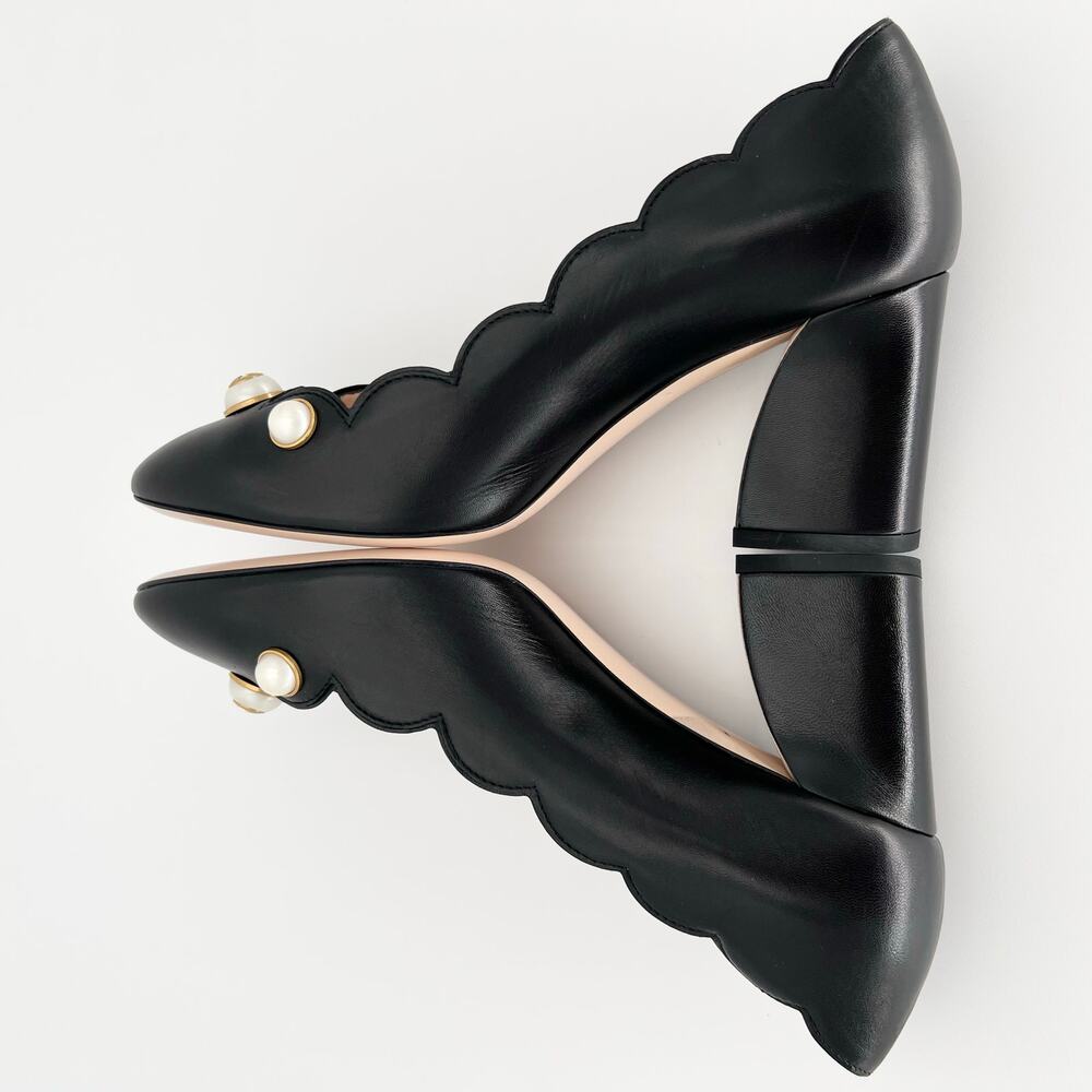 GUCCI Willow Loafer Pumps EU 37.5 US 7.5 Black GG Logo Pearl Scalloped Leather - Picture 9 of 15